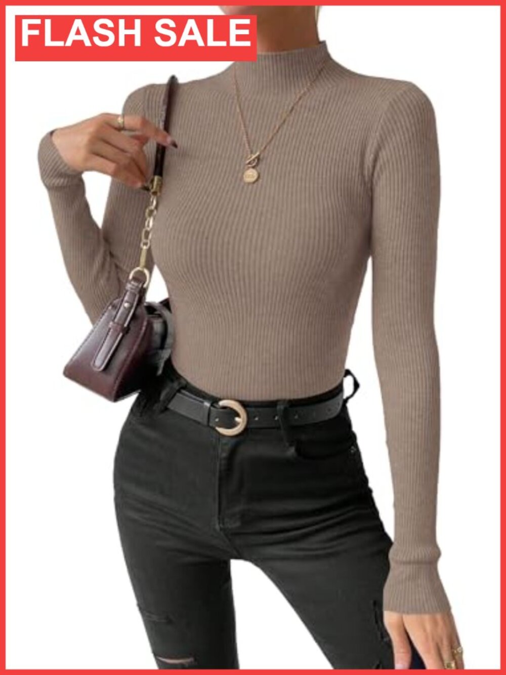 Mock Turtleneck Ribbed Knit Slim Fit Pullover Sweater